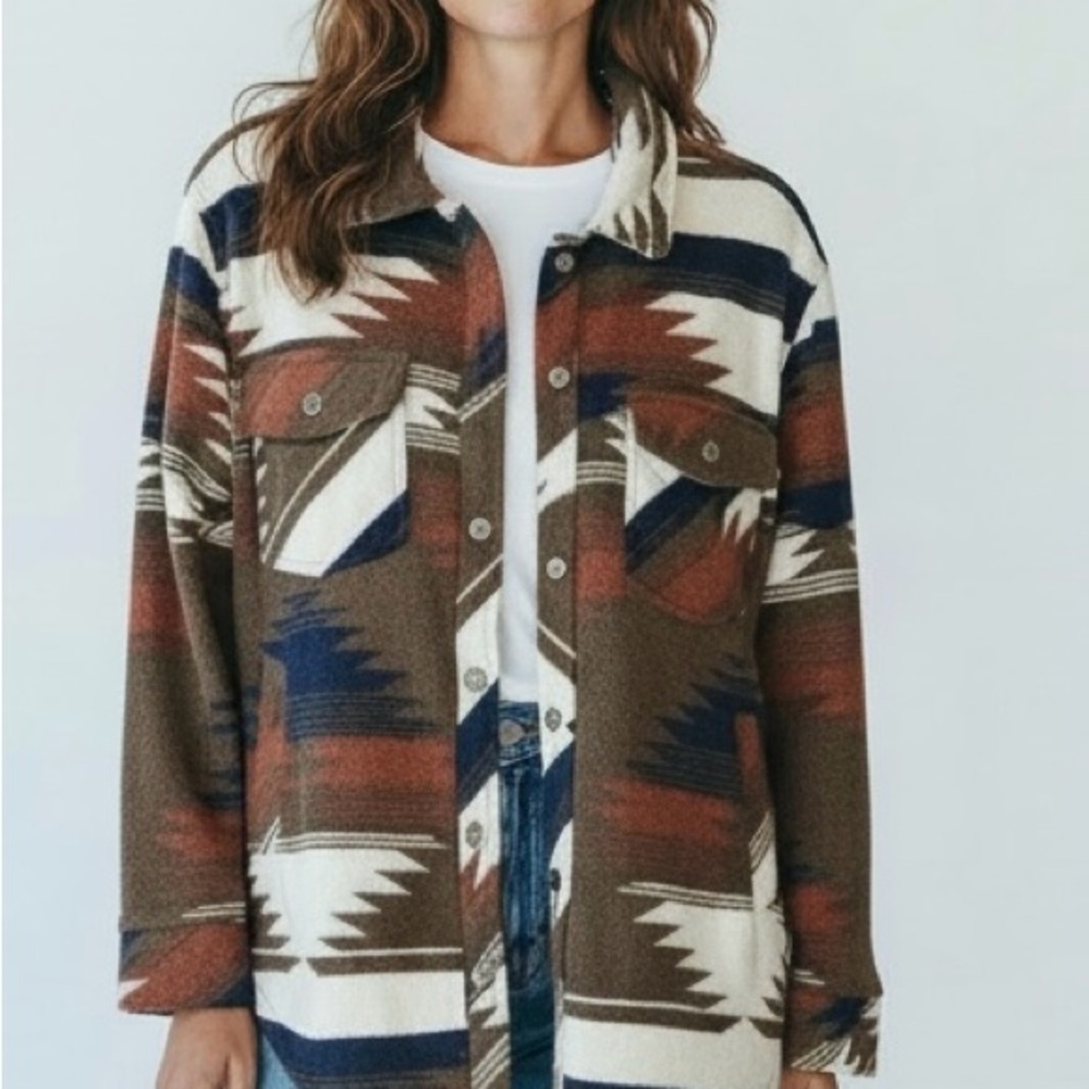 Thread & Supply Rustic Brown Aztec Comfy Jacket NWT Small Oversized